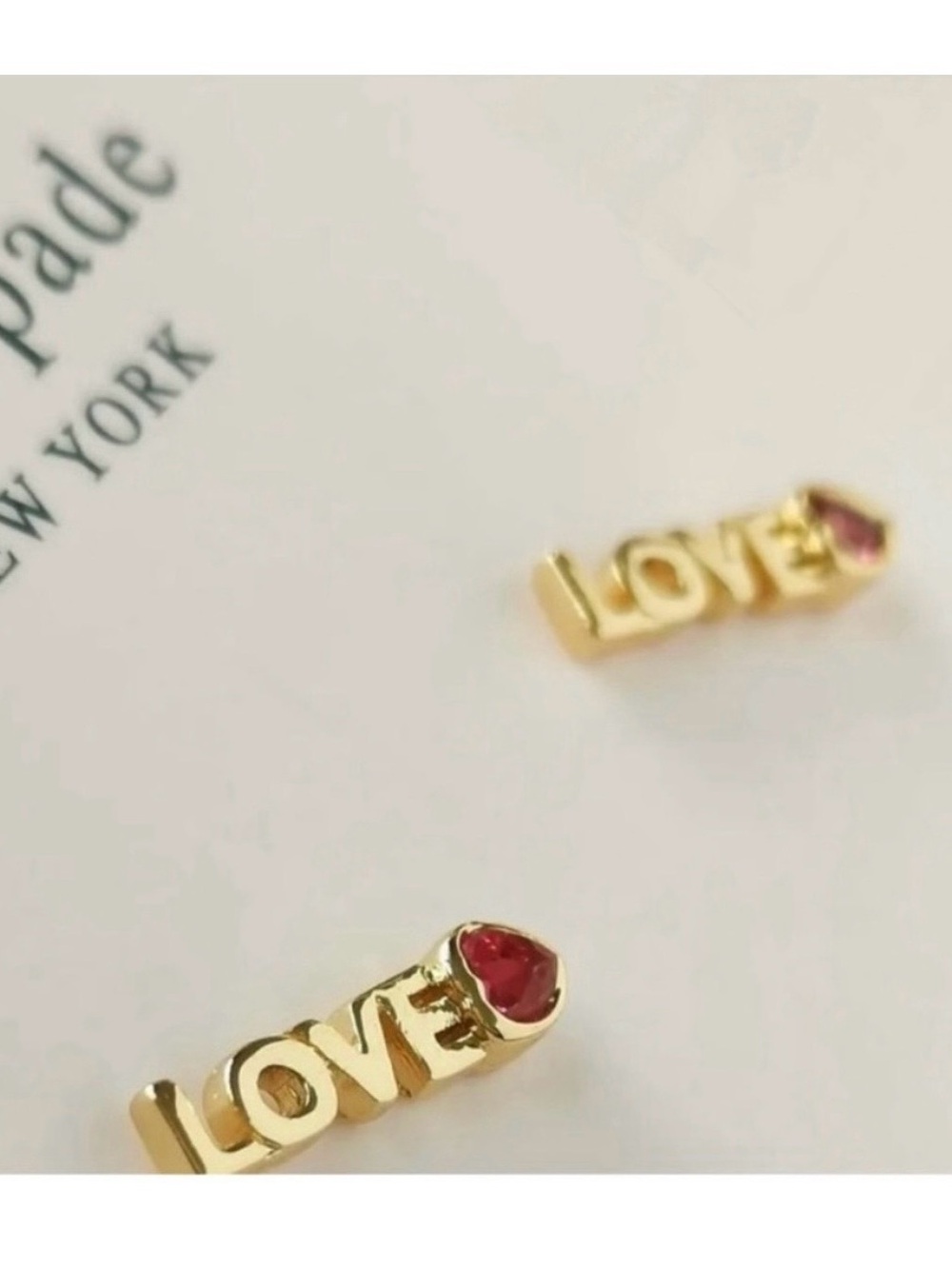 kate spade Gold LOVE Stud Earrings with Red Heart Accent